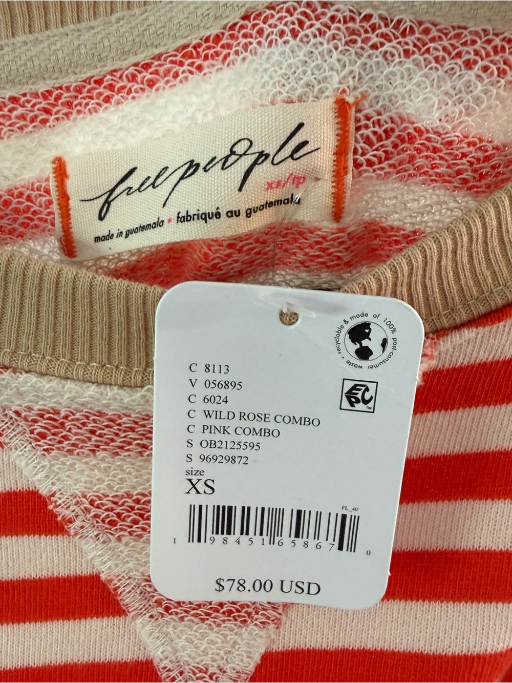 NWT Free People Red and Cream Striped Relaxed Sweatshirt - Picture 3 of 4